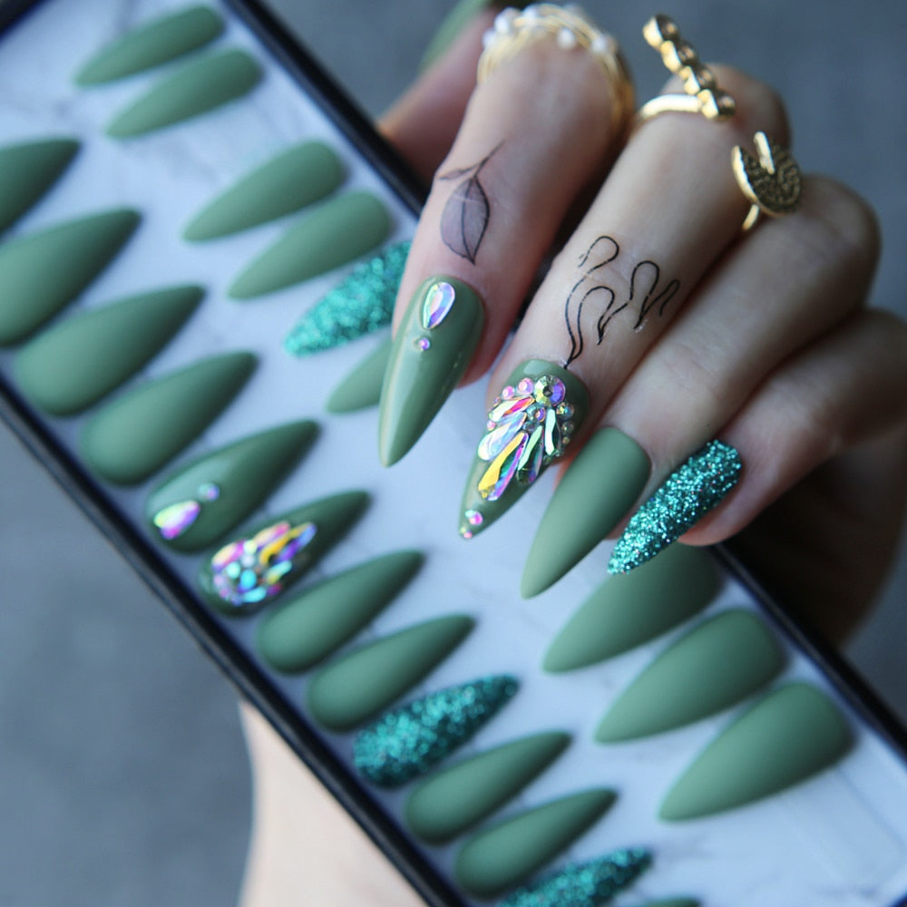 Salon Stiletto Crystal Glitter press on nails