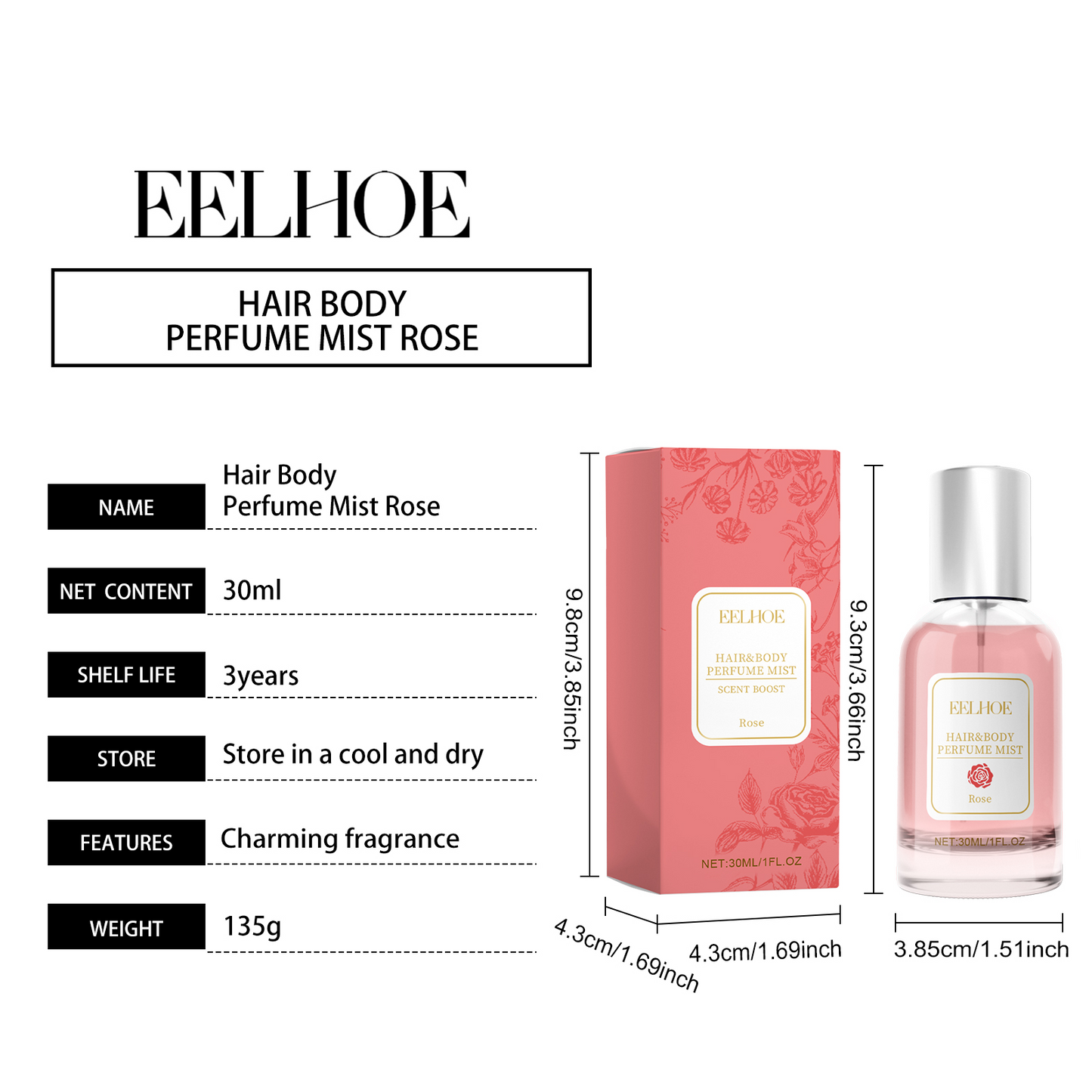 EELHOE Rose Body Hair Eau De Parfum Women